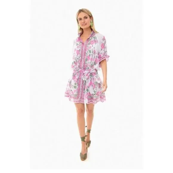 Juliet Dunn Blouson Mini Dress With Pink Floral Rose Print Cotton Tuckernuck - Picture 4 of 15